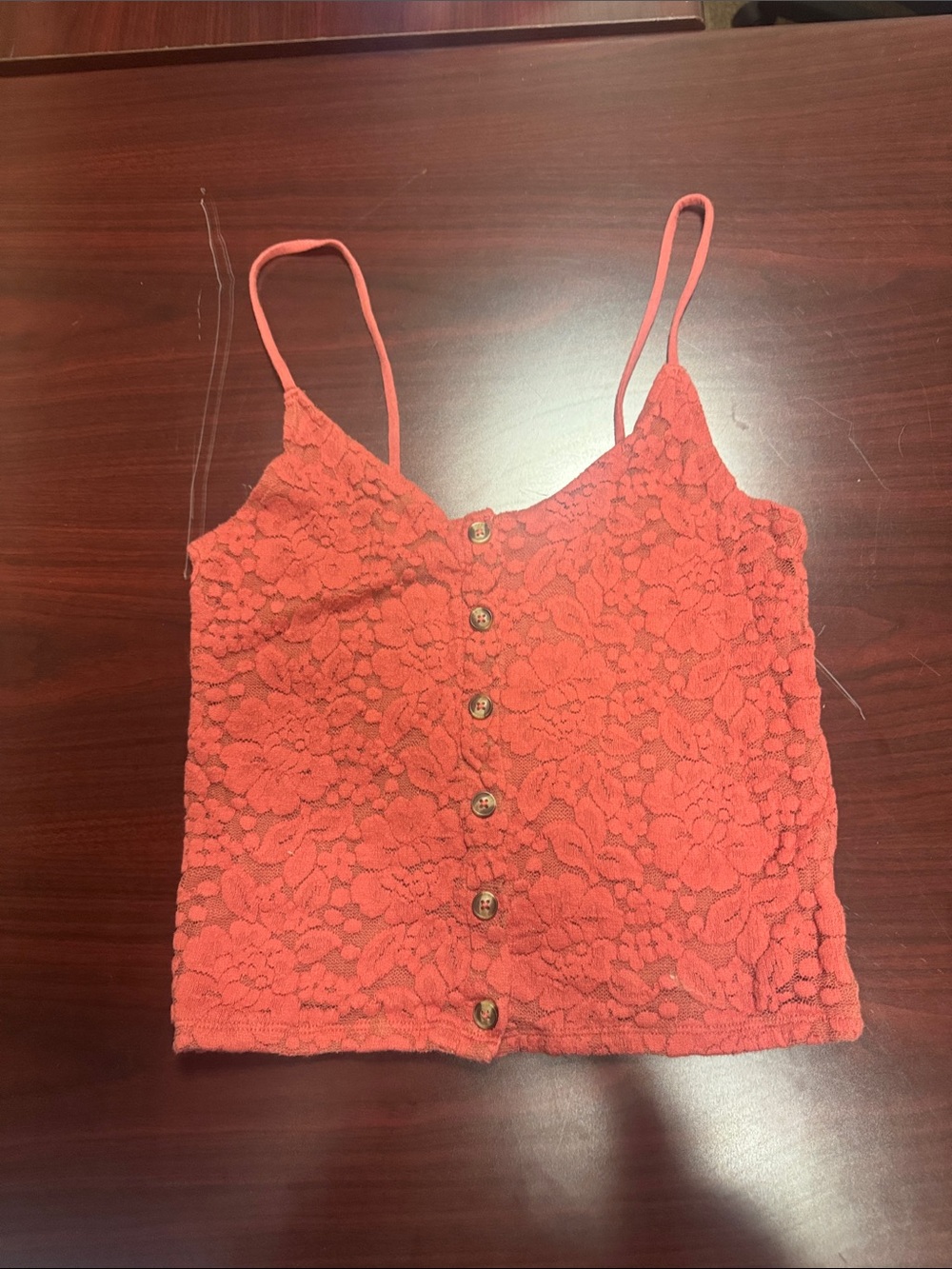 American Eagle Outfitters Coral Lace Button-Front Cami